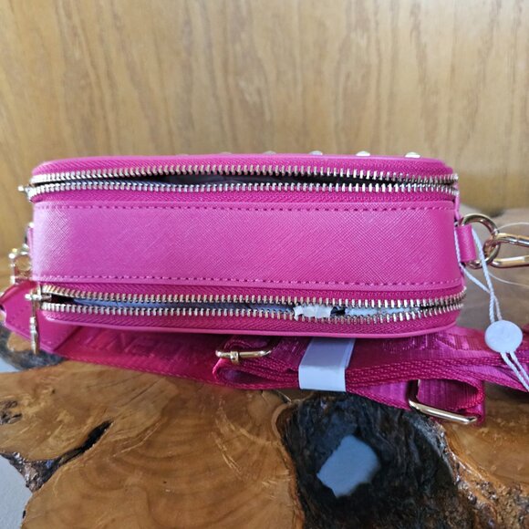 Valentino Orlandi Crossbody Camera Bag Hot Pink Gold Studding Detail, Vegan - Picture 3 of 3